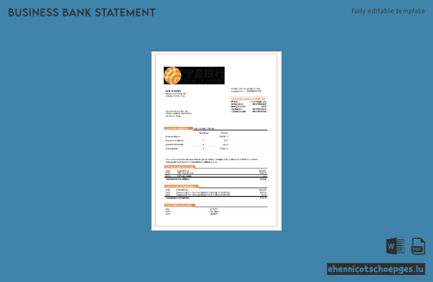 Beispielvorschau eines Kontoauszugs der Bank of Ningbo (Word und PDF)